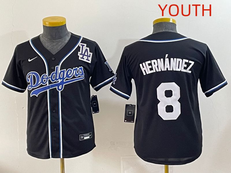 Youth 2025 Los Angeles Dodgers #8 Hernandez Black Three generations Fashion Nike MLB Jersey style 11